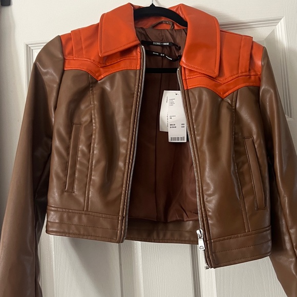 silence + noise Orange Faux Leather Bomber with Tan Trim - Picture 3 of 4